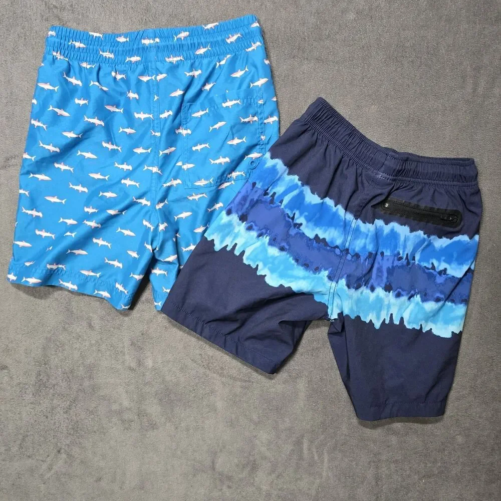 Bundle Of 2 Boys Swim Trunks Lot Size L 10/12 Old Navy GapFit Shark Blue EUC